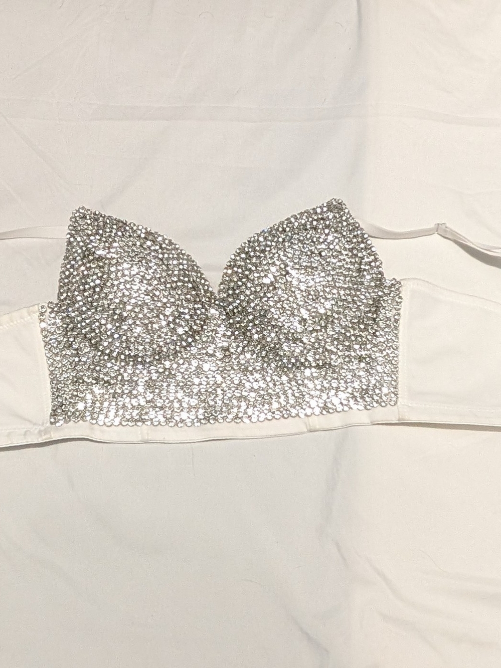 ELLACCI Rhinestone Diamond Bustier Crop Top White Push Up Corset Bra 38C Size M